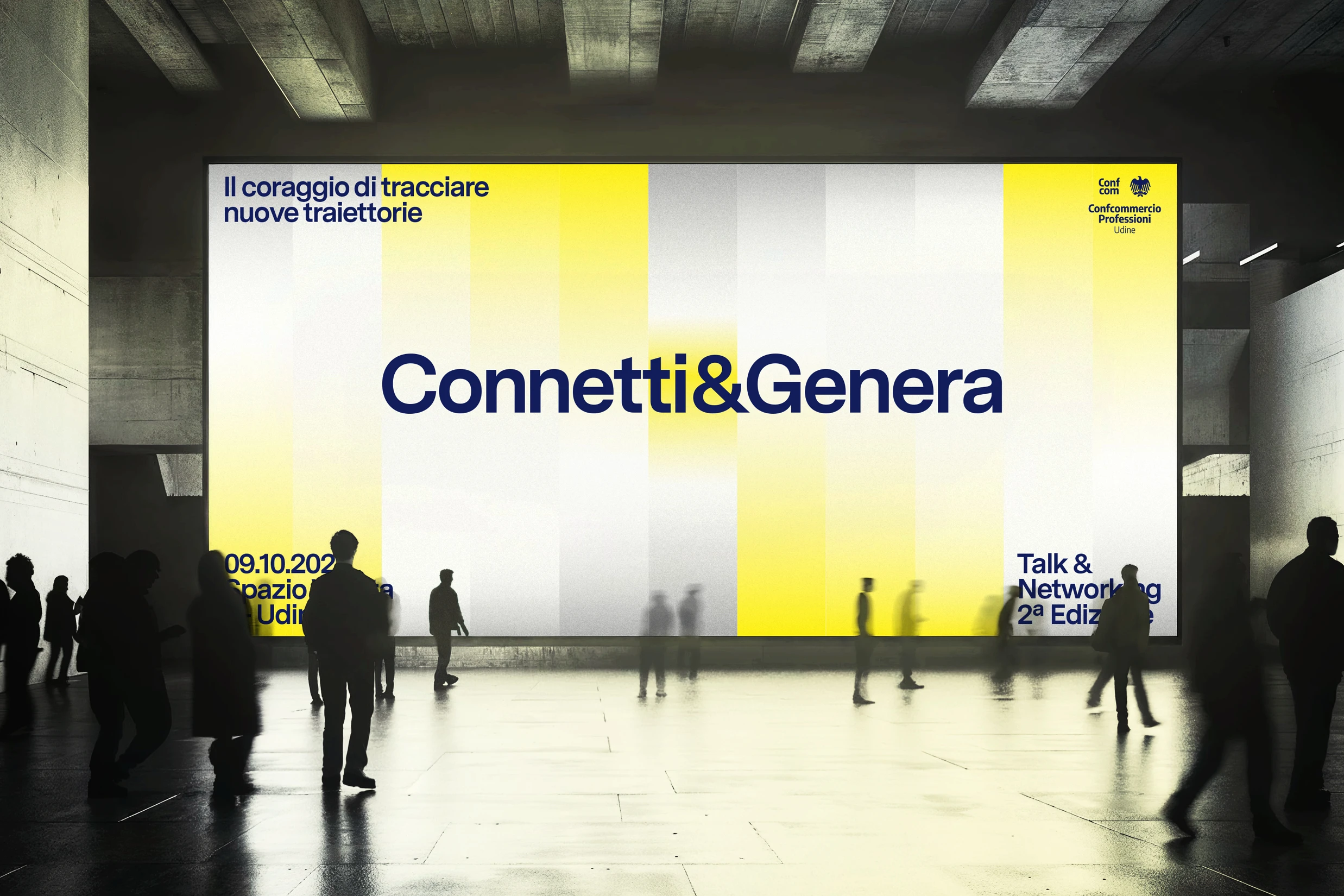 Connetti & Genera event campaign displayed in a public space