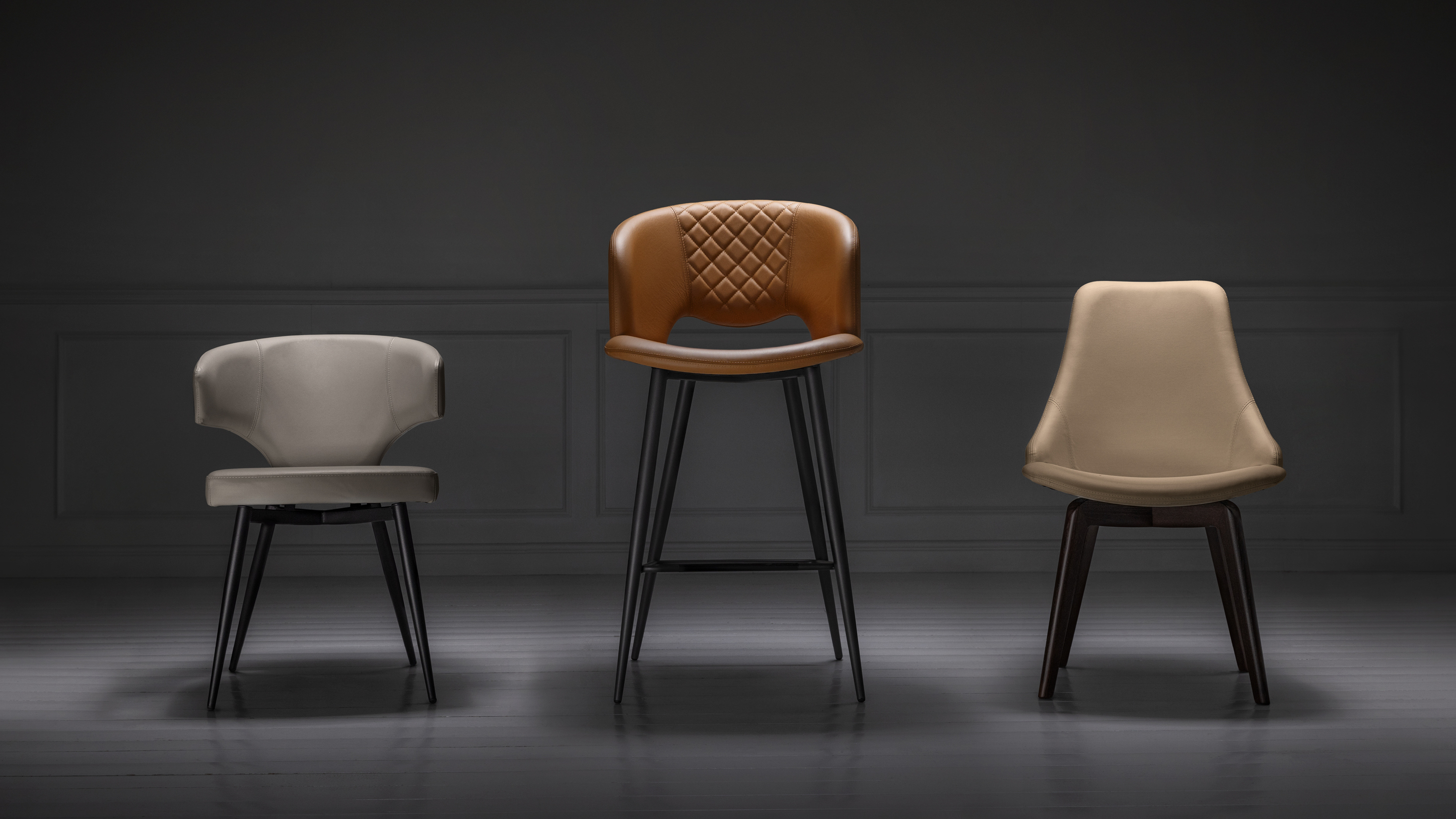 Three upholstered chairs from the Peressini collection